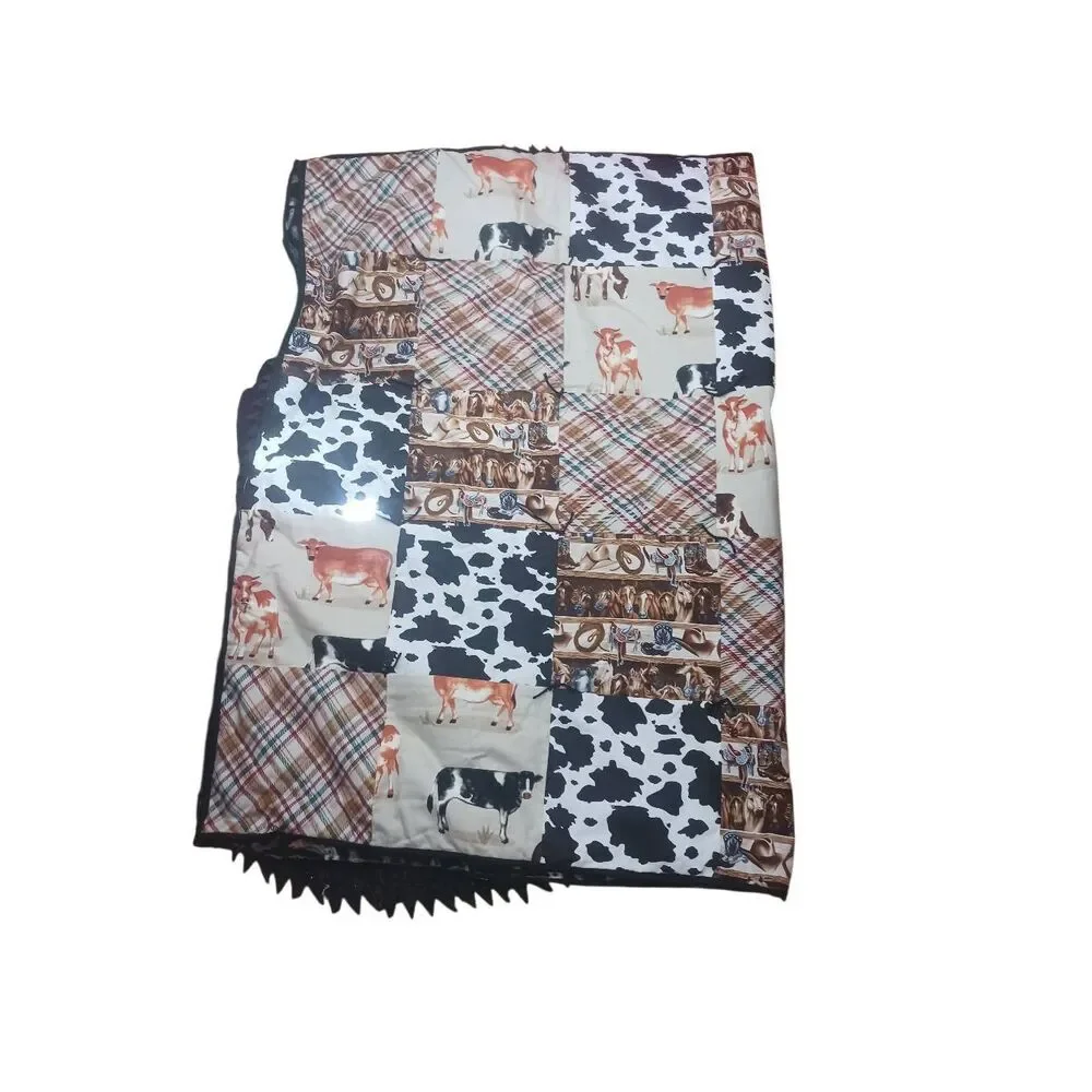Handmade renewable western farm cow horse fleece/ patchwork quilt
